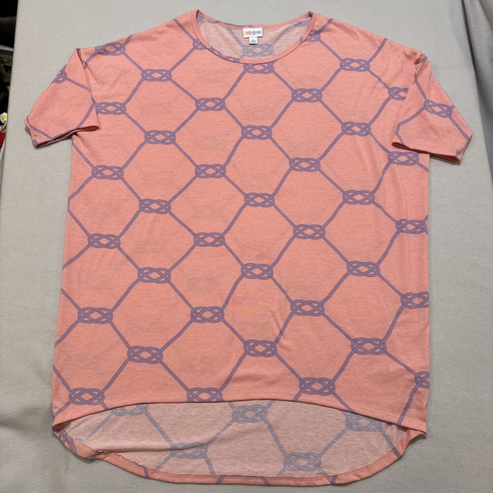 Lularoe IRMA Pink Purple‎ Knots Ropes Braids Nautical Women Sz L Tunic Pullover